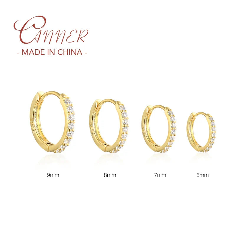 6/7/8/9 MM Cartilage Circle Earrings 925 Sterling Silver Bling CZ Huggie Hoop Earring for Women Piercing Buckle Wedding Jewelry