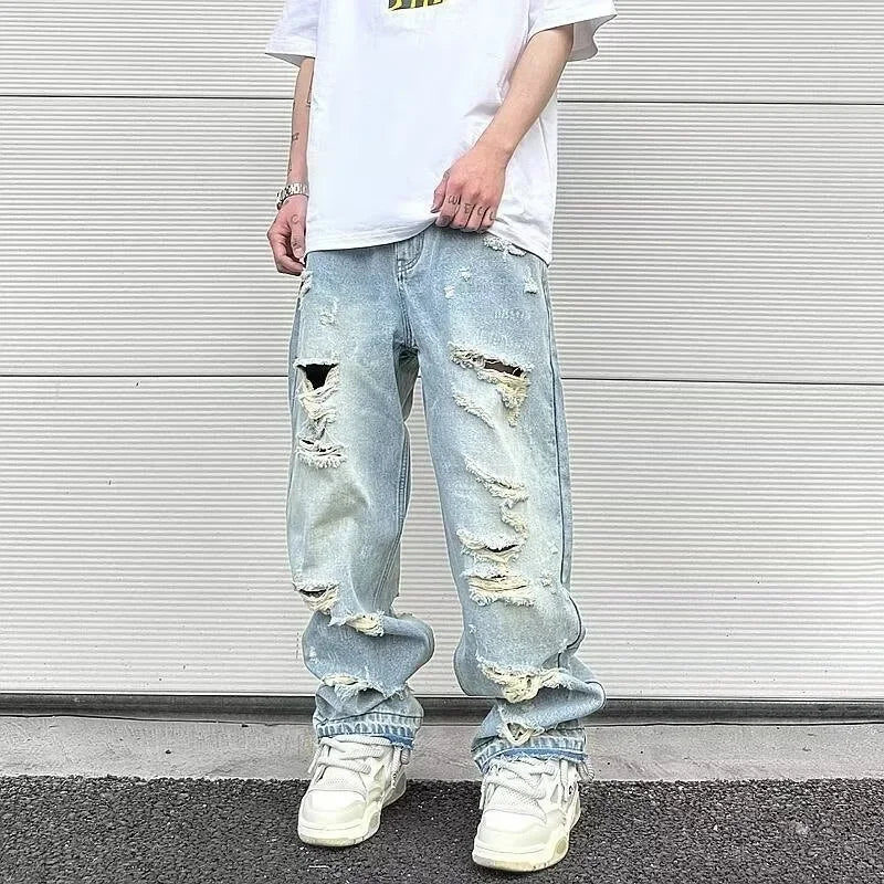 Jeans For Men Loose-fit Ripped-drill Hip Hop Slim Fit Summer Casual Pants