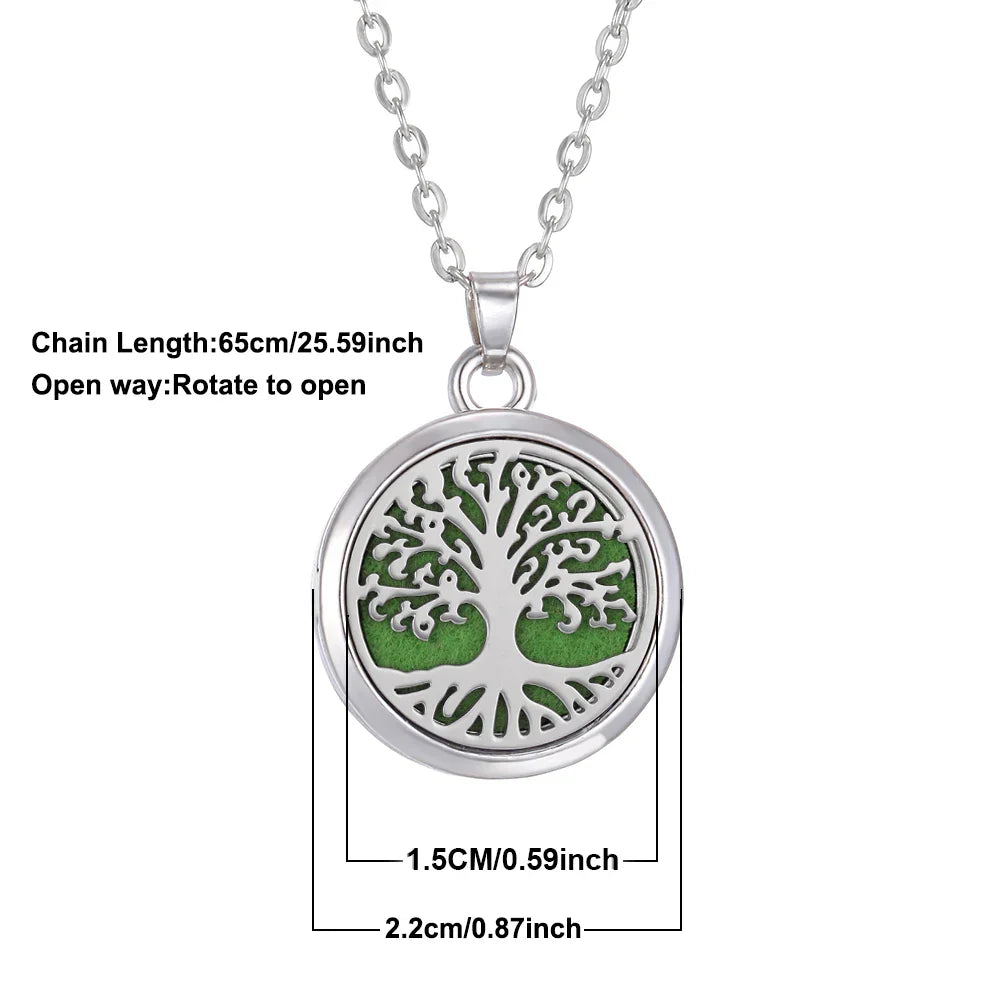 New Tree Of Life Aromatherapy Necklace Stainless Steel Essential Oil Diffuser Amulet Perfume Locket Pendant Women Jewelry Gift