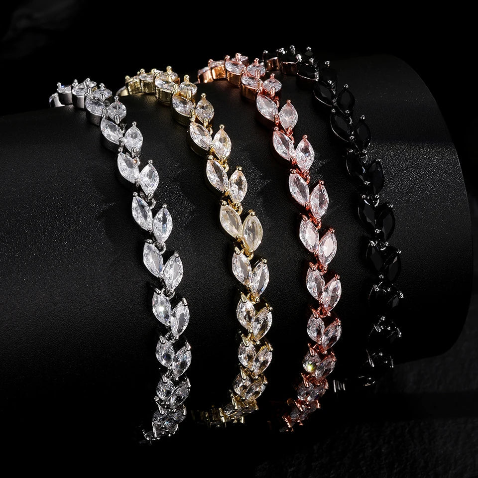ZAKOL Fashion White Leaf Bracelets Bangles for Women Shinny Marquise Cut Cubic Zirconia Bridal Wedding Party Jewelry BP061