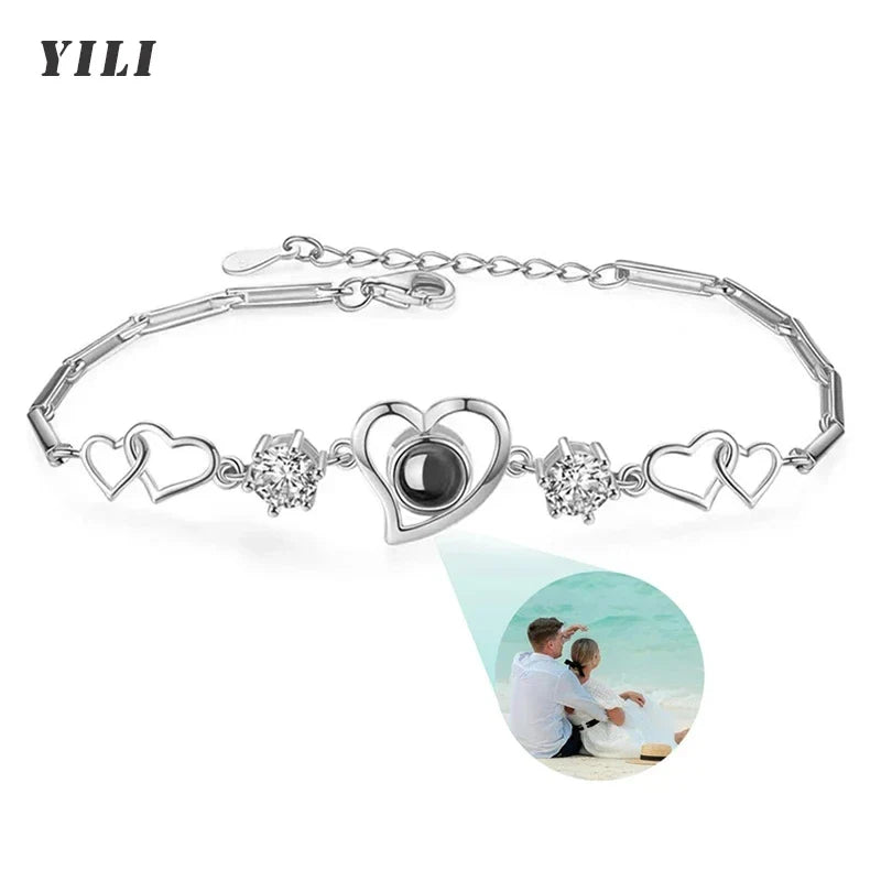 Custom Bracelet with Picture Inside Titanium Steel Cuban Link Chain Bracelet with Personalized Photo Projection for Men Women
