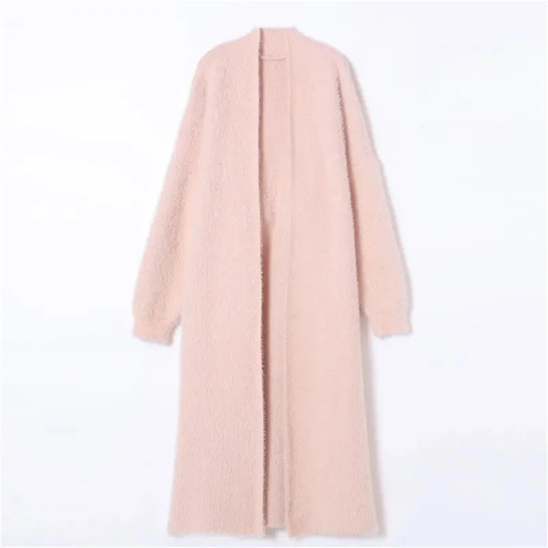 Autumn/Winter Lazy Style Loose Knee Length Thickened Pure Imitation Mink Fleece