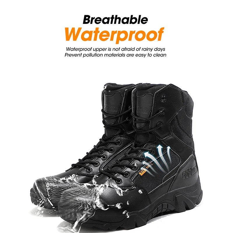 Men Military Leather Combat Boots Waterproof Outdoor High Snow Boots Ankle Shoes