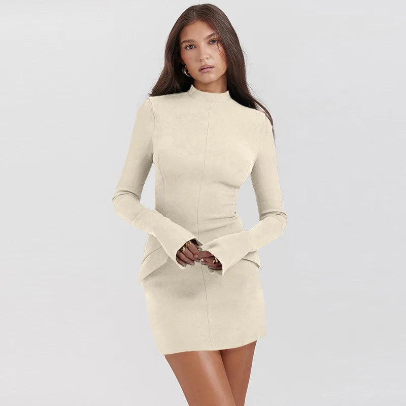 Office Lady Mini Dress Women Autumn Streetwear Long Sleeves Solid Sexy Bodycon Black Dress Casual Clubwear Elegant Party Dresses