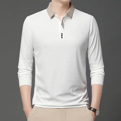 New Men's Business Casual Long Sleeved Shirt Solid Color Polo Shirt Fashionable Breathable Comfortable Versatile Top