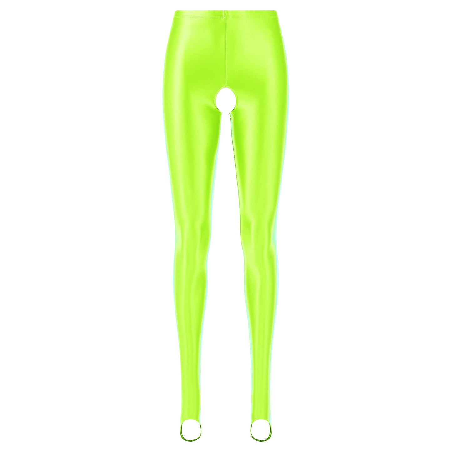 Womens Lingerie Glossy Open Crotch Stirrup Tights Leggings Stretchy Smooth Mid Waist