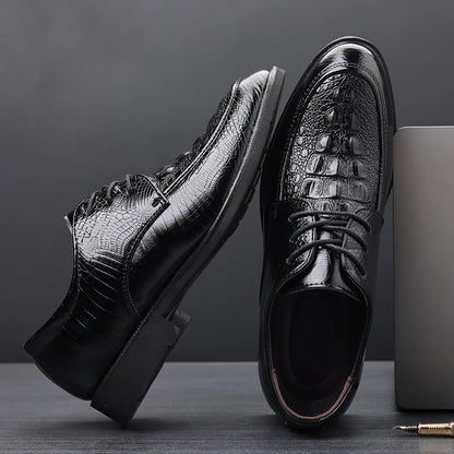 Dress Shoes for Men Crocodile PU Black Leather Shoes for Male Wedding Party Office Business Casual Oxfords Plus Size Formal