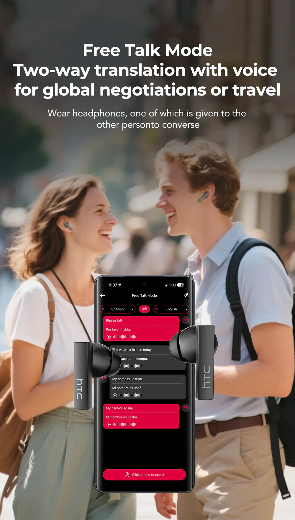 [Ultra HD Screen] HTC NE40 Earphones Bluetooth V6 TWS Sports Wireless Headphones AI Translator Earbud In-Ear Noise Reduction Mic