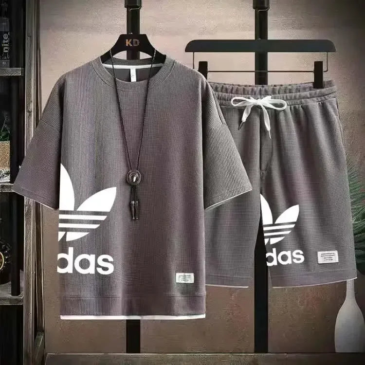Summer 2025 New Men's pullover sportswear Set, fashionable basketball men's casual short-sleeved T-shirt + shorts two-piece set