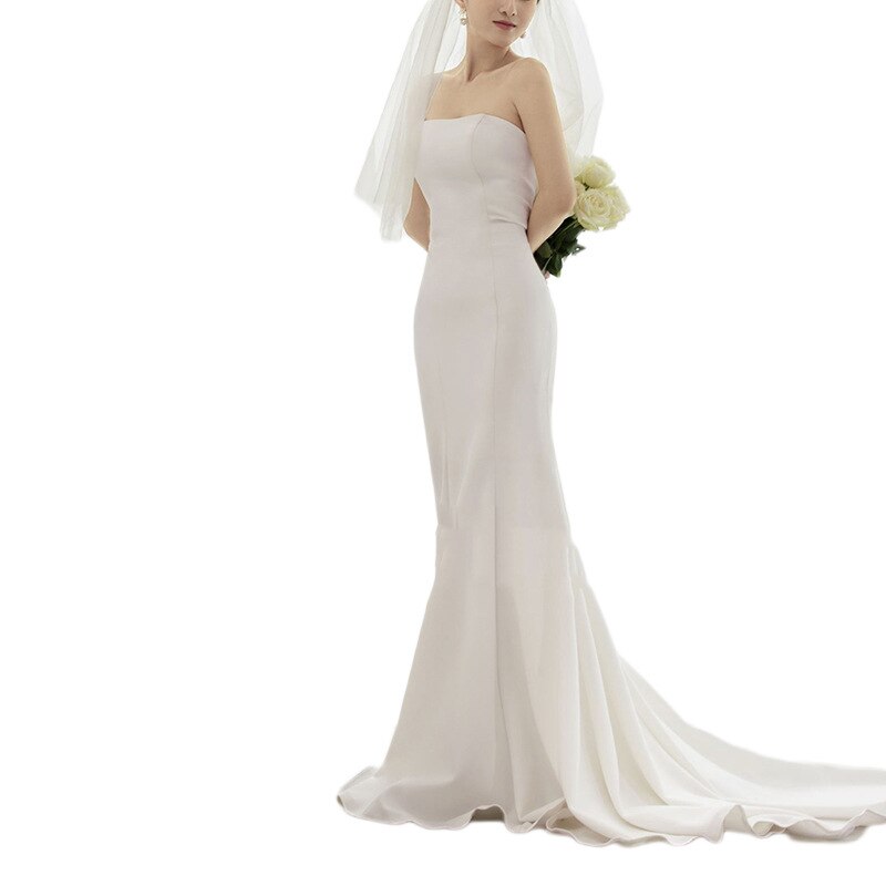 White Bridesmaid Dresses: Wedding Dresses Satin Strapless Sleeveless Small Train