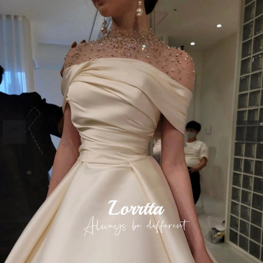 Lorrtta High Neck Women's A Line Dress Party Wedding Evening Gown Luxury Dress Robe