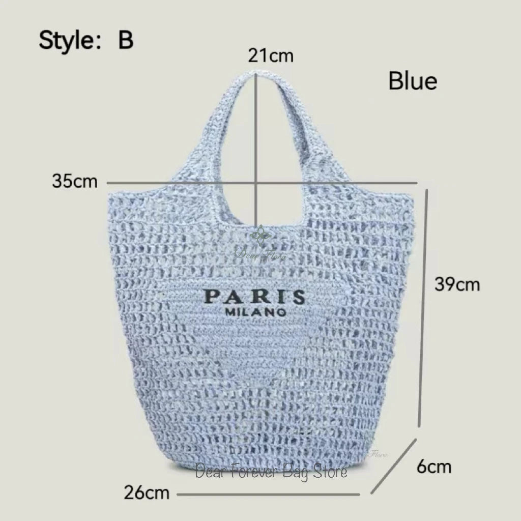 Women Fashion Striped Summer Beach Straw Knitting Shoulder Bag Hollow Out