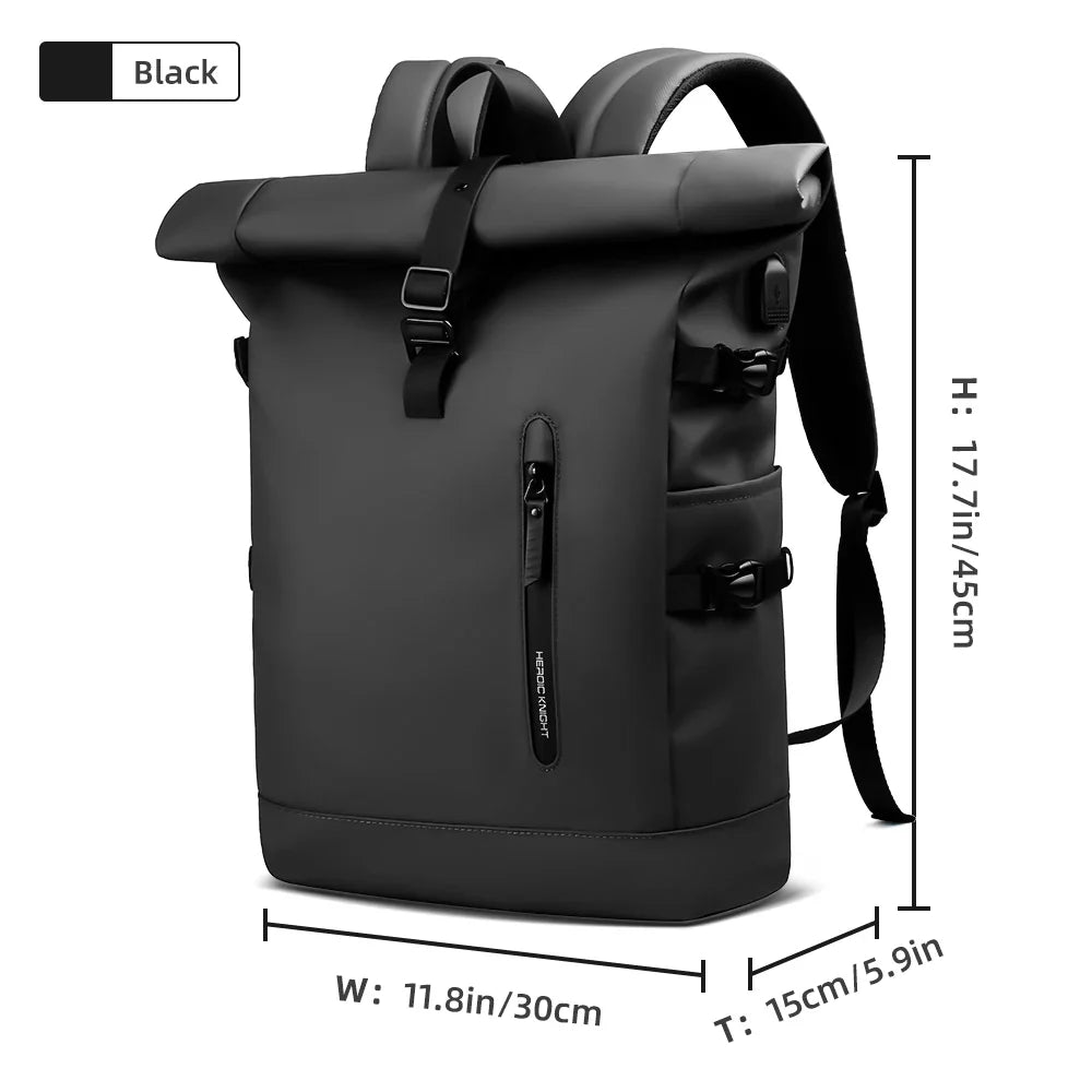 Heroic Knight Men's backpack Waterproof Roll Top Backpack Women Travel Expandable USB Charging Large Capacity Laptop Bag Mochila