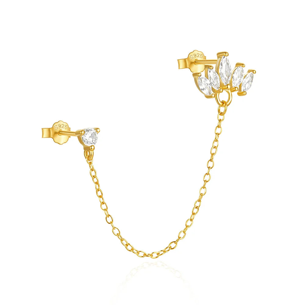 CANNER 1PC 925 Sterling Silver Horse Eye Chain Tassel Zircon Drop Earrings For Women Ins Minimalism Geometric Earrings Gift