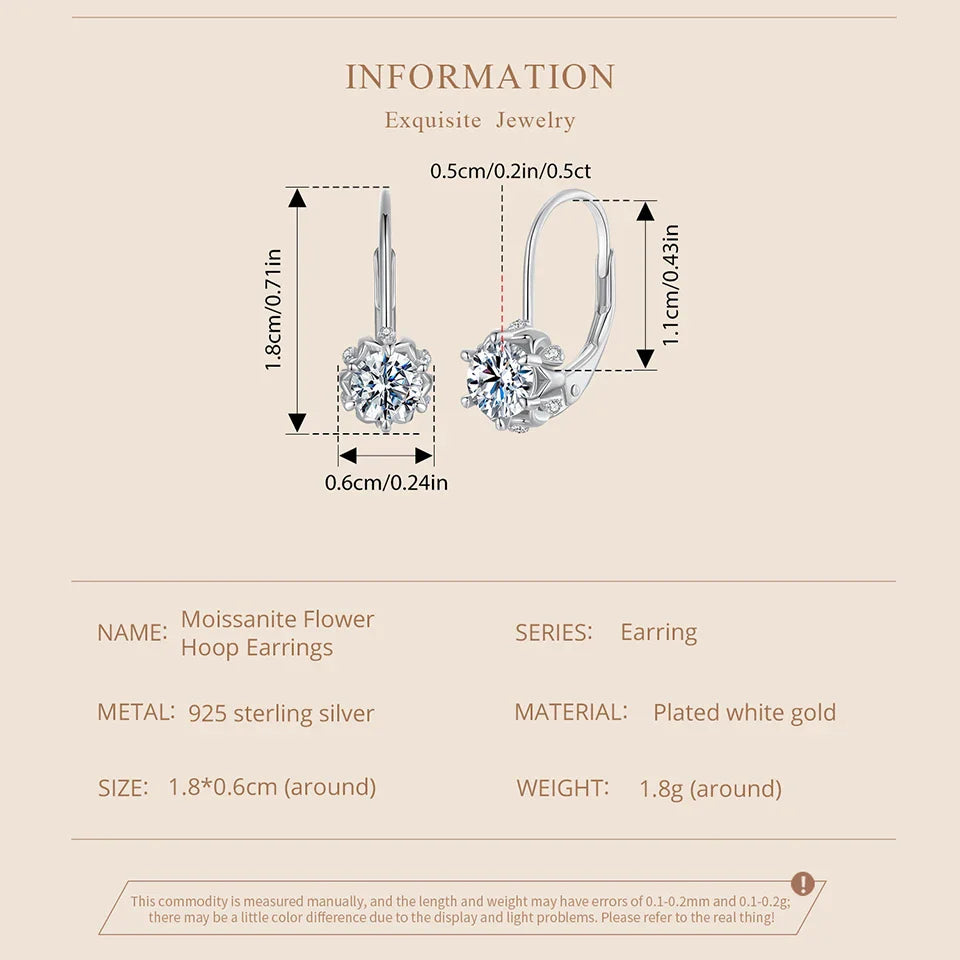 BAMOER Platinum Plated Moissanite Flower Earrings for Women, Round Cut Lab Diamond 925 Sterling Silver Hypoallergenic Earrings