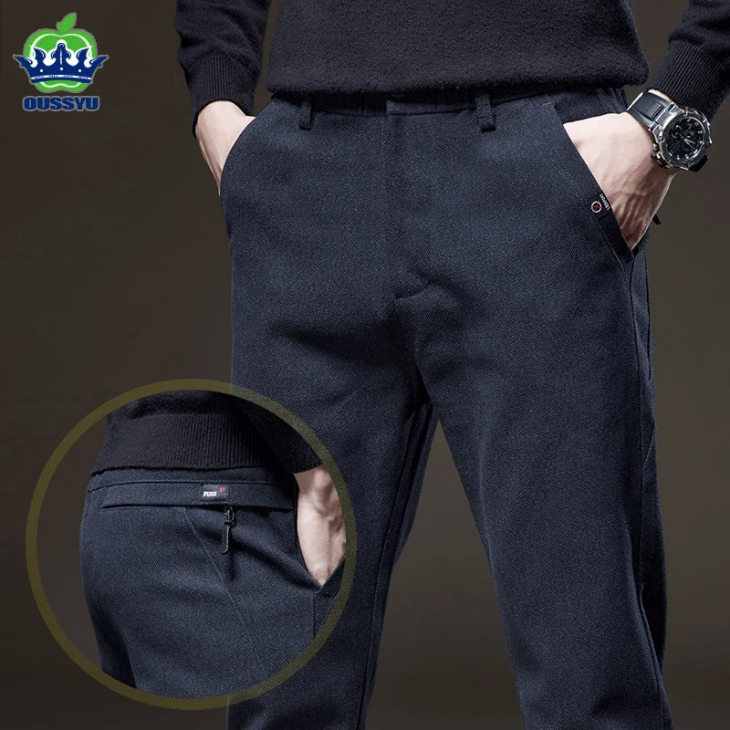 Men's Pants Autumn Winter Business Brushed Fabric Long Trousers Office Dress