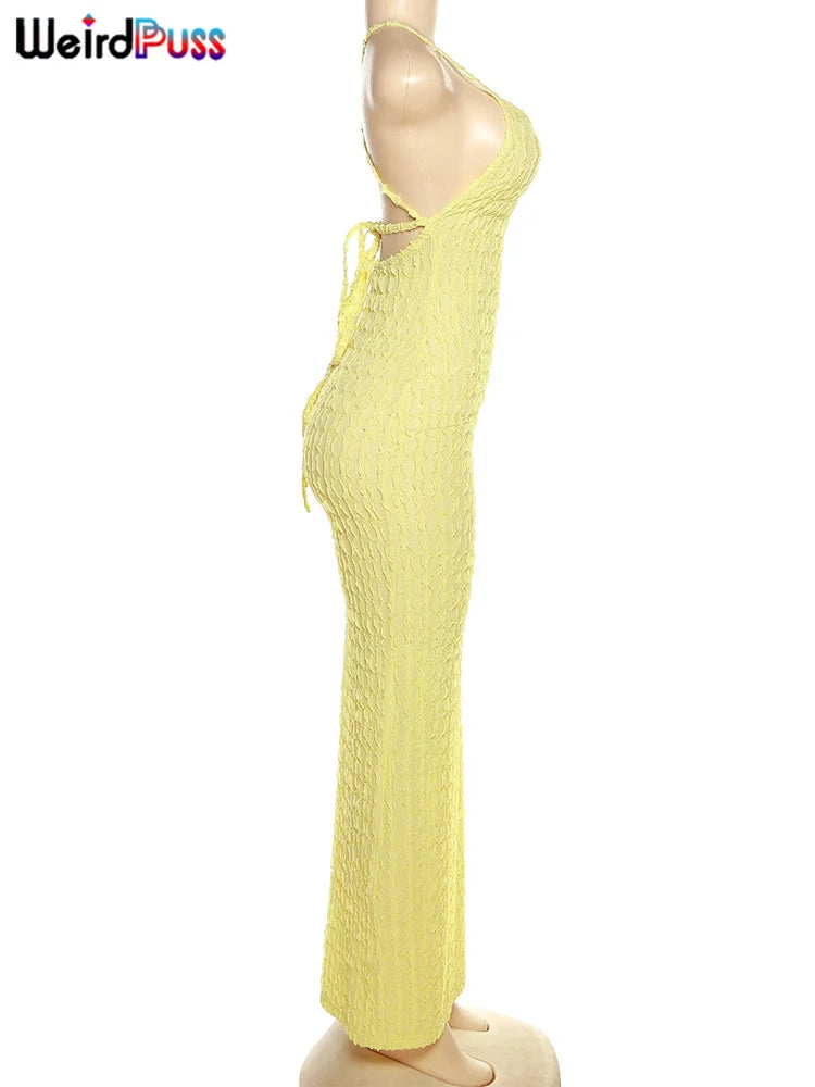 Weird Puss Cross Bandage Women Maxi Dress Backless Sleeveless O Neck Elegant