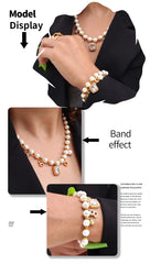 Elegant White Shell Square Zircon Pendant Necklace Bracelet Set Women's Stainless