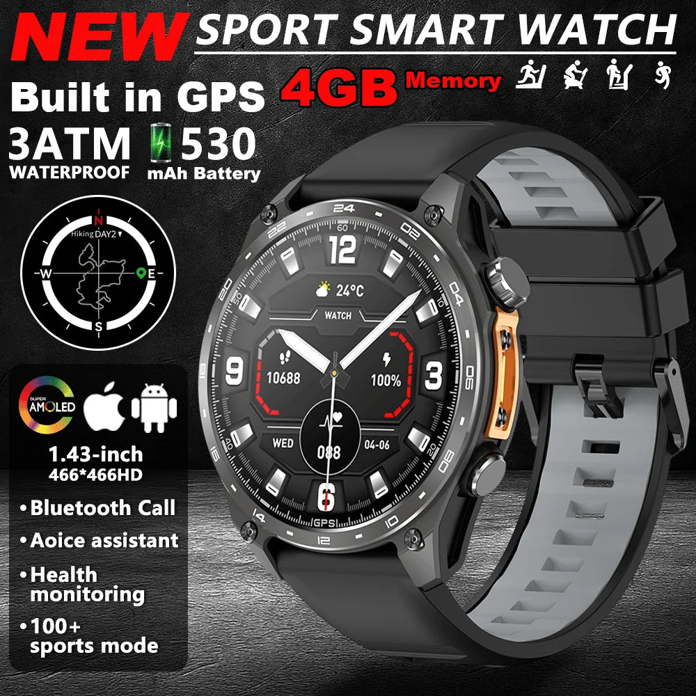 2025New Built-in GPS Offline Map Position Smart Watch Men 4GB Memory 3ATM Waterproof MP3/4 Compass BT Call Swim Sport Bracelets