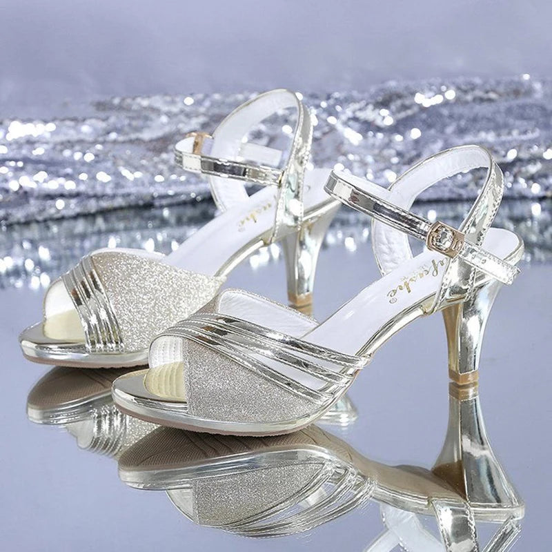Peep Toe High Heeled Women Sandals Fashion Ladies Summer Shoes Brand Spike Heels 6cm Gold Silver