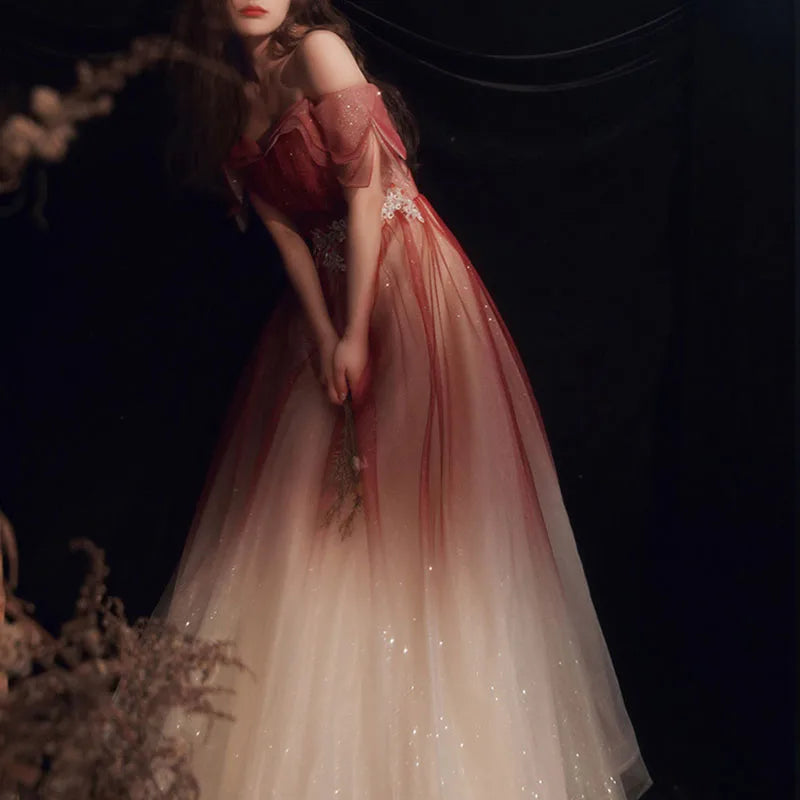 Homecoming Dresses: Sparkling Temperament Wine Red Gradually Changing Maxi Dress
