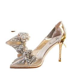 Pointed Crystal Fairy Ladies Wind Sandals Rhinestone Butterfly-knot Transparent