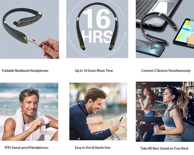 INMAS SX-991True Wireless Foldable Earbuds Bluetooth Neckband Headset Hifi Stereo Earphones Noise Cancelling Headphones With Mic