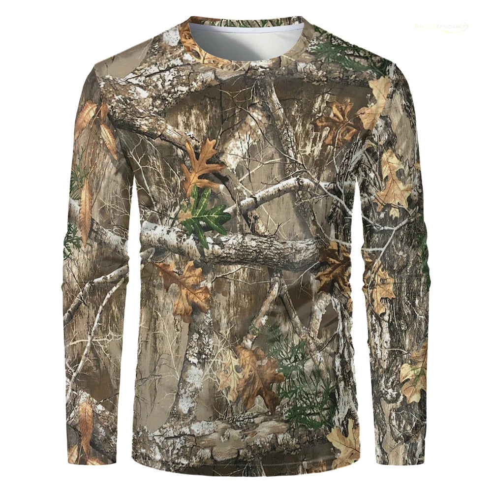 Camouflage Hunting T-Shirt Forest Print Men T Shirt Outdoor Sports Long Sleeve Trip Tactical Training Oversize Top Mens Clothing