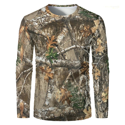 Camouflage Hunting T-Shirt Forest Print Men T Shirt Outdoor Sports Long Sleeve Trip Tactical Training Oversize Top Mens Clothing