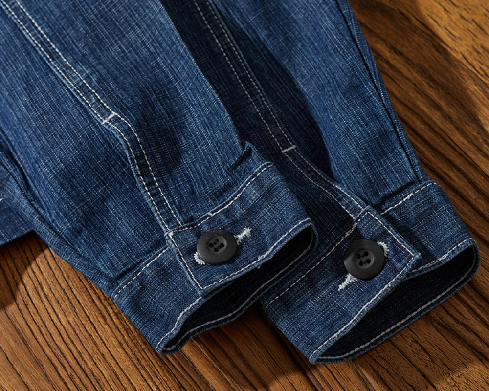 Autumn Retro Cargo Denim Jacket Men's Clothes Casual Jeans Coat