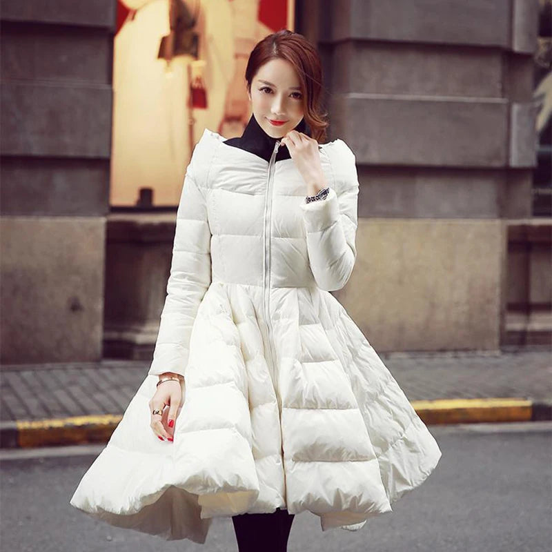 Thick Cotton Jacket For Women Stand Collar Long Sleeve Patchwork Ruffles