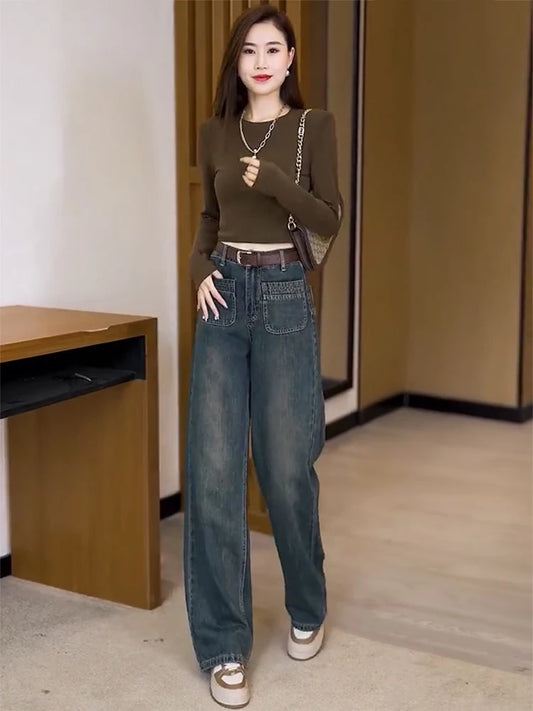 Y2k Jeans Large Size Retro Straight Leg Women's Jeans Loose High Waist Thin