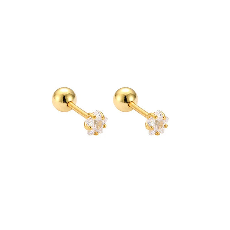 WANTME 925 Sterling Silver Fashion Simple Golden Flower Beads Small Stud Earrings for Women Teen Piercing Jewelry Accessories