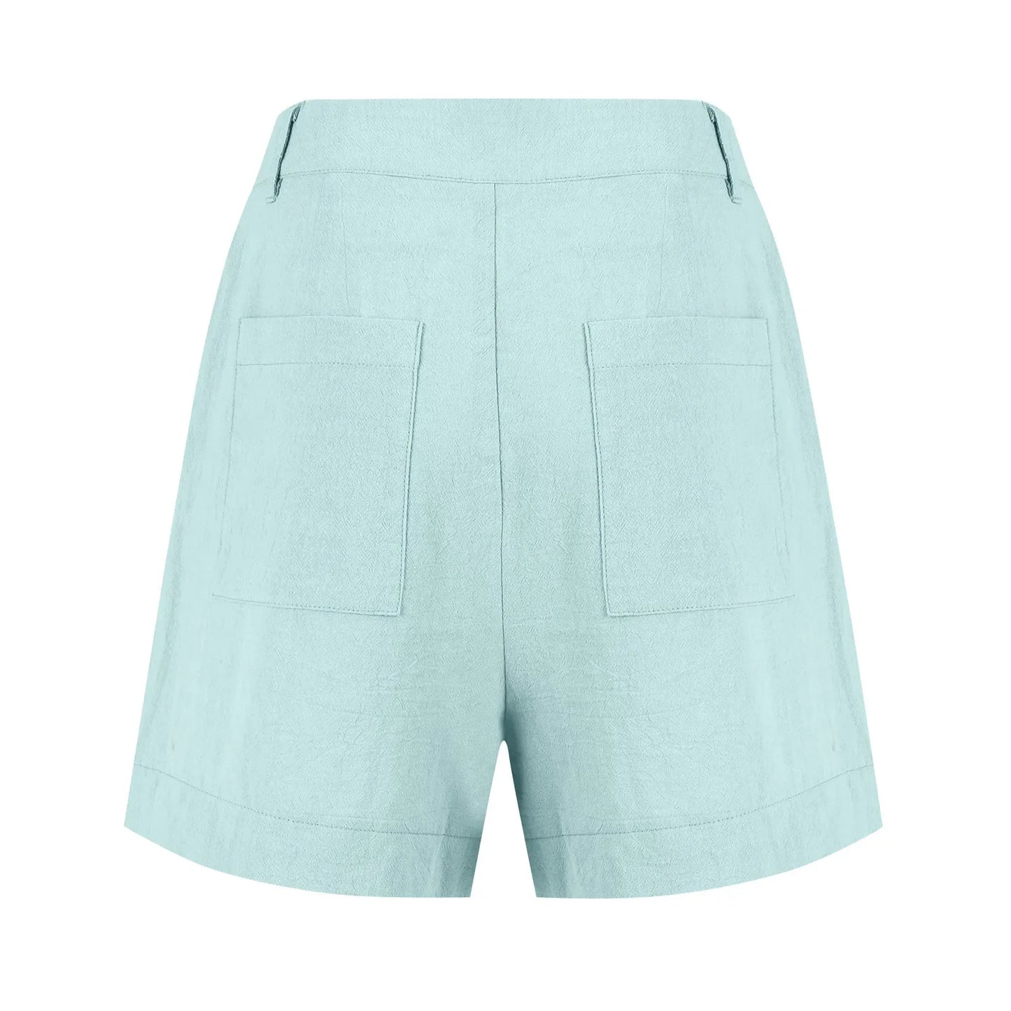 Cotton Linen Solid Shorts For Women Button High Waist Summer Loose Casual Pockets Shorts Female Pants Women Clothing