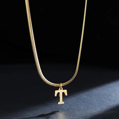 Gold Plated Stainless Steel Pendant Necklace for Women Snake Chain Initial Letter