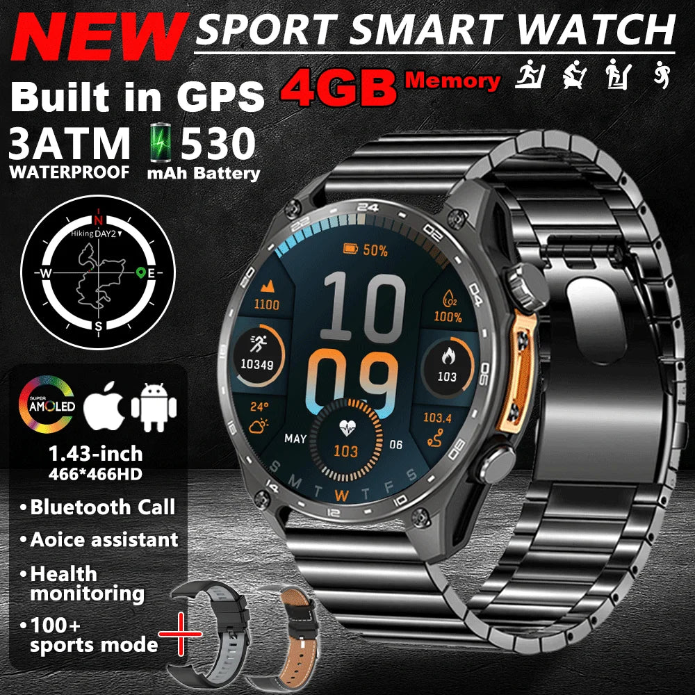 2025New Built-in GPS Offline Map Position Smart Watch Men 4GB Memory 3ATM Waterproof MP3/4 Compass BT Call Swim Sport Bracelets