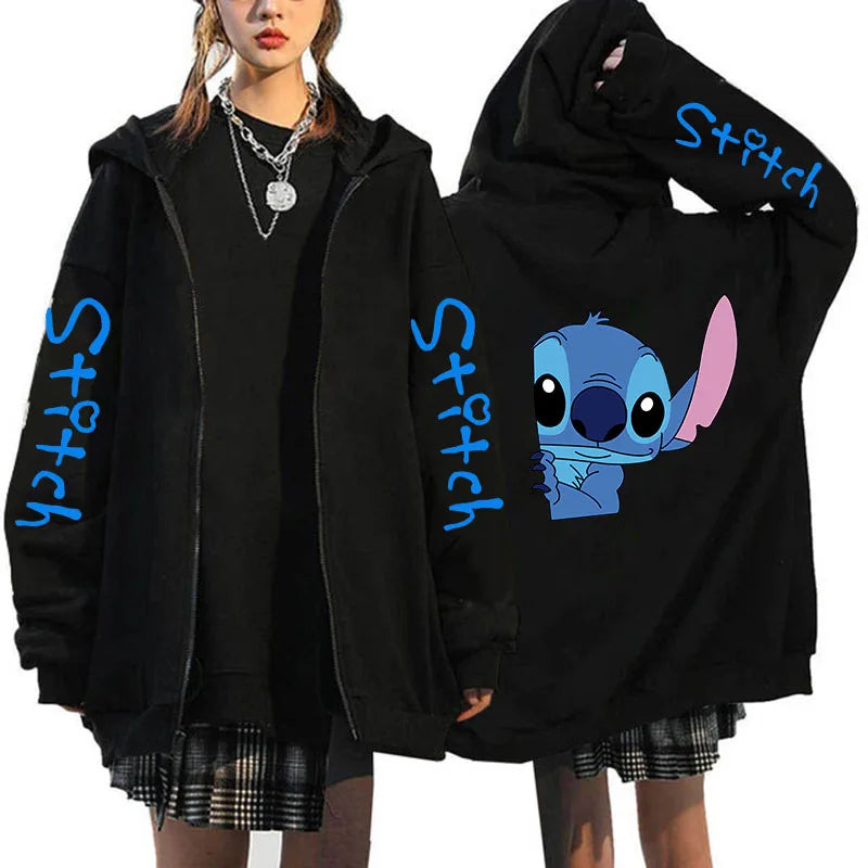 Oversized Y2k Zip-up Hoodie Disney Women's Lilo & Stitch Costume Winter Clothes