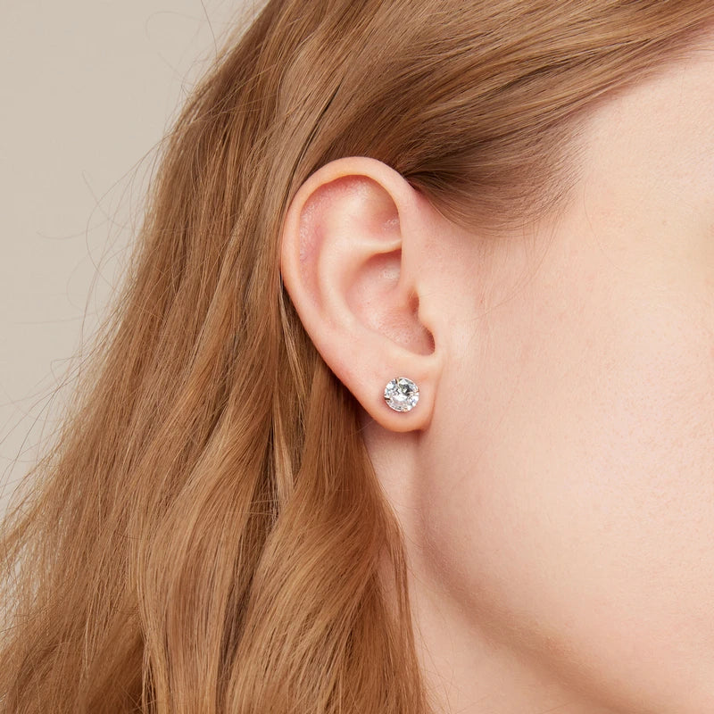 Bamoer CZ Stud Earrings 925 Sterling Silver Platinum Plated Round Cubic Zirconia Hypoallergenic Barbell Earrings 4-7mm