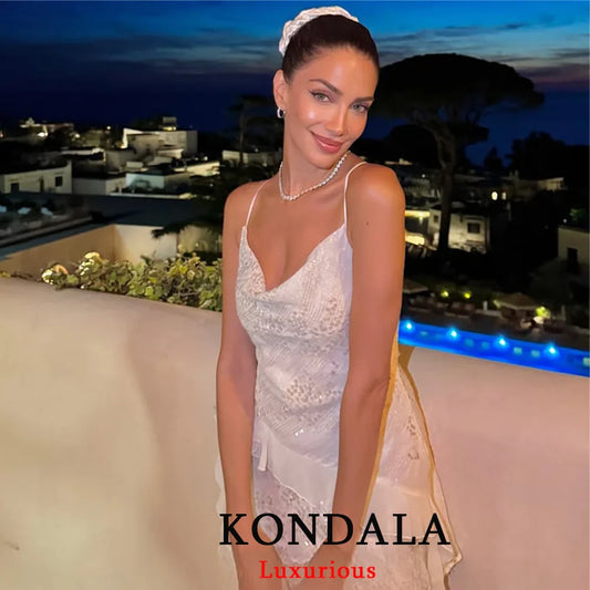 KONDALA Sexy Chic Women Dress Solid Cami Backless Sequined Tierred Mini Short Dress Fashion 2025 Fall Evening Club Party Dress