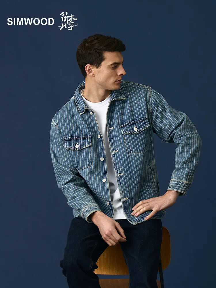 High Strandard Series  2024 Autumn New Oversize  Fabric Vertical Striped Denim Jackets