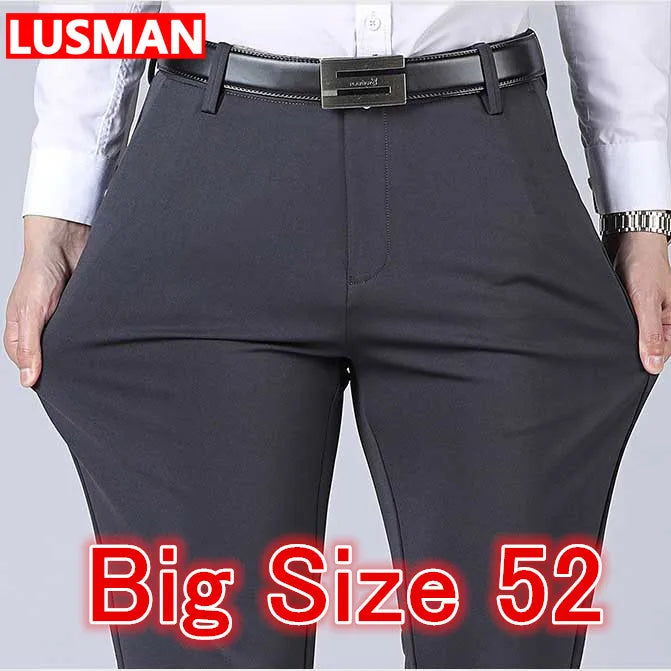 Men's Business Pants Elastic Waist Straight Suit Pants Formal Work Long Pants Large Size