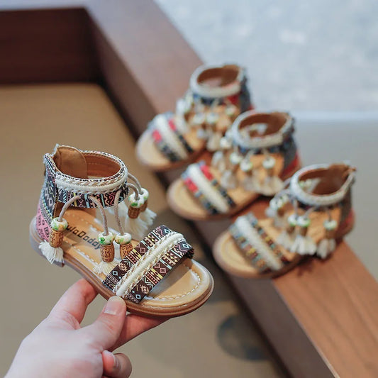 Girls Sandals Ethnic Retro Children Fashion Casual Shoes Tassels