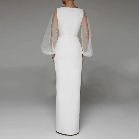White Bridesmaid Dresses: Wedding Dresses With Illusion Long Sleeve Classic V-neck