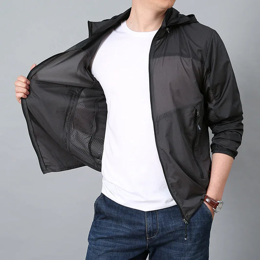 Mens Ultra Thin Jacket Lightweight Hooded Sun-protection Coat Summer Outdoor Hiking