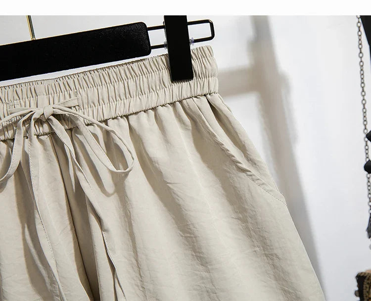 Plus Size Summer Shorts For Women 2025 Summer Ice Silk Drawstring Large Size Loose Shorts Women Korean Streetwear Shorts Female