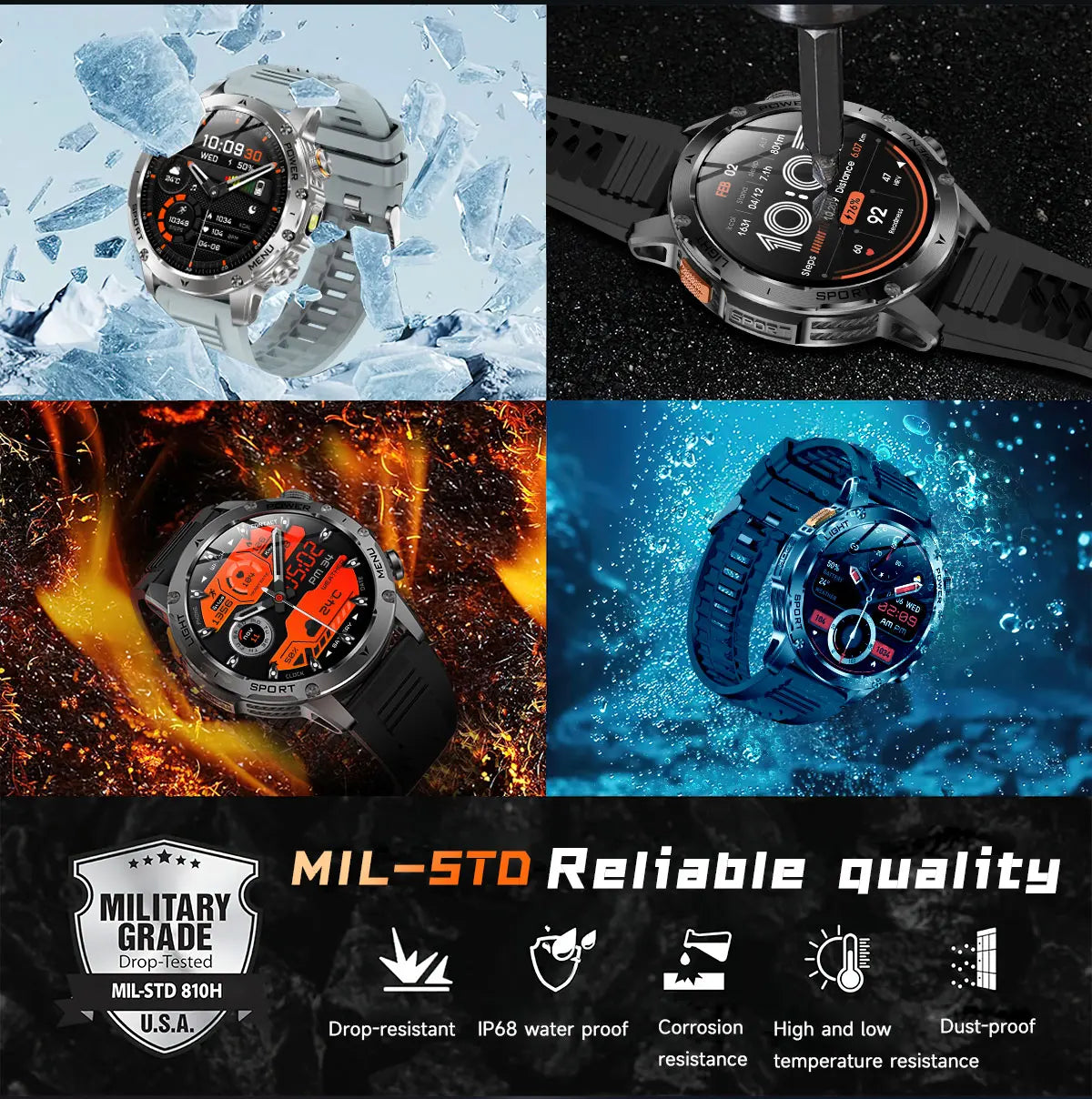 2025 T-REX3 1000mAh Large Battery Durable Adult Smart Watch GPS Strong Flashlight 10ATM Waterproof BT Call Sports Smartwatch Men