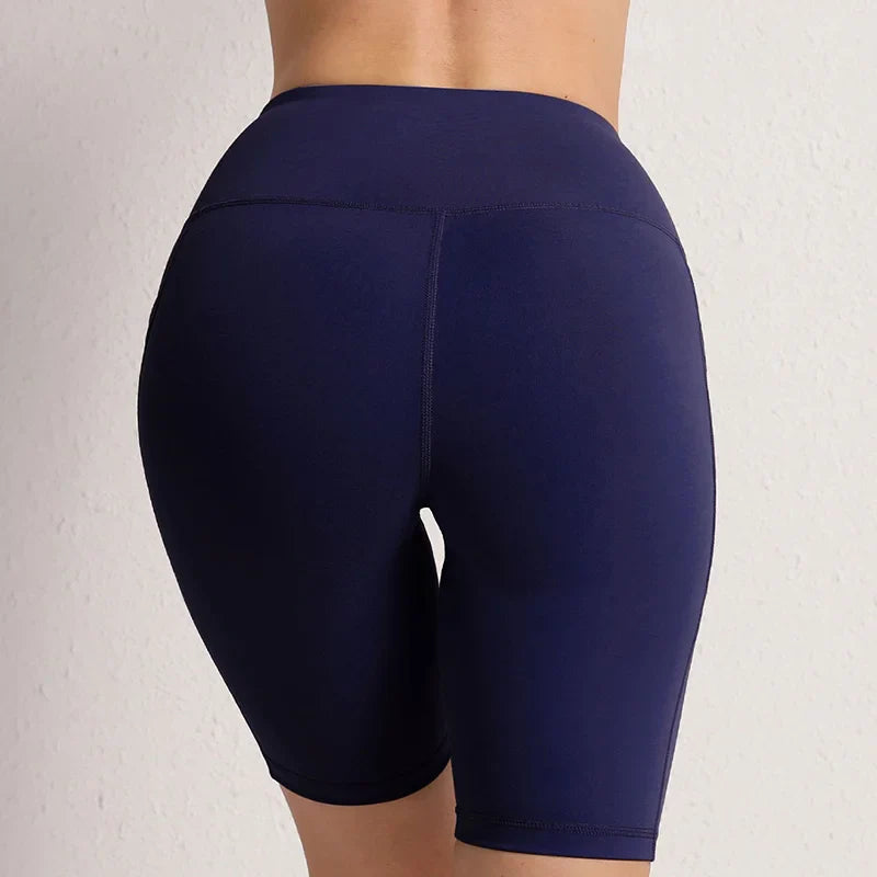 CHRLEISURE Women Yoga Shorts with 3 Pockets Seamless Gym Fitness Tights Elastic Cycling Shorts Female Solid Color Leggings
