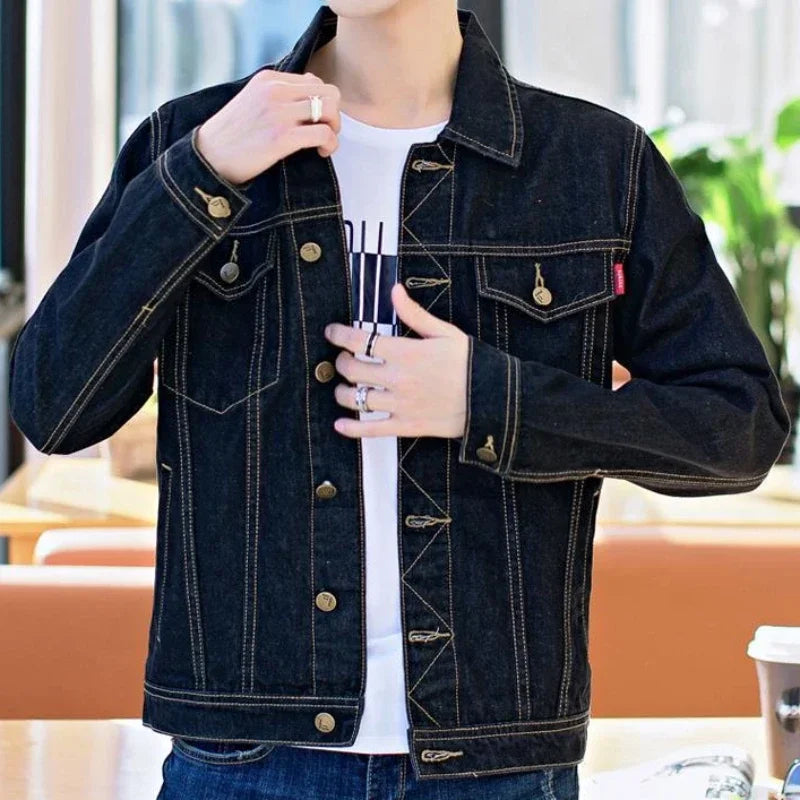 Men's Denim Jacket Short Casual Slim Black Male Jean Coats
