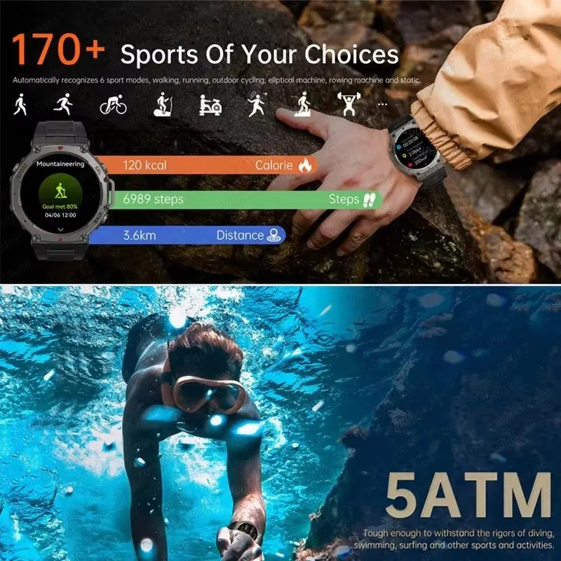 T-Rex 3 Ultra GPS Smart Watch 5 ATM Waterproof Built-in Dual-band GNSS Compass Military 170+ Sport Smartwatch Men 2025 New Watch