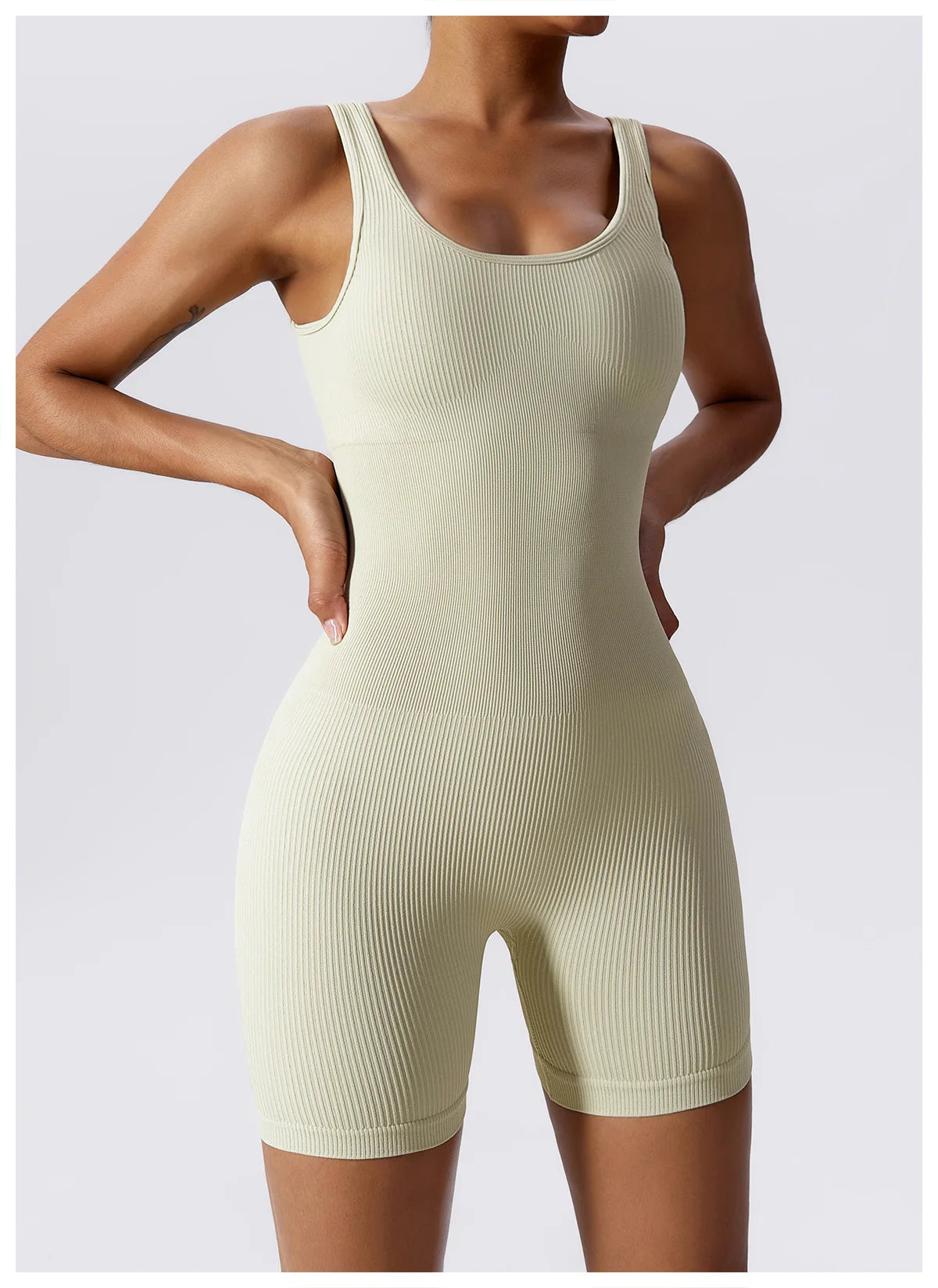 Women's Yoga Rompers One Piece Tummy Control Seamless Ribbed Jumpsuit Padded
